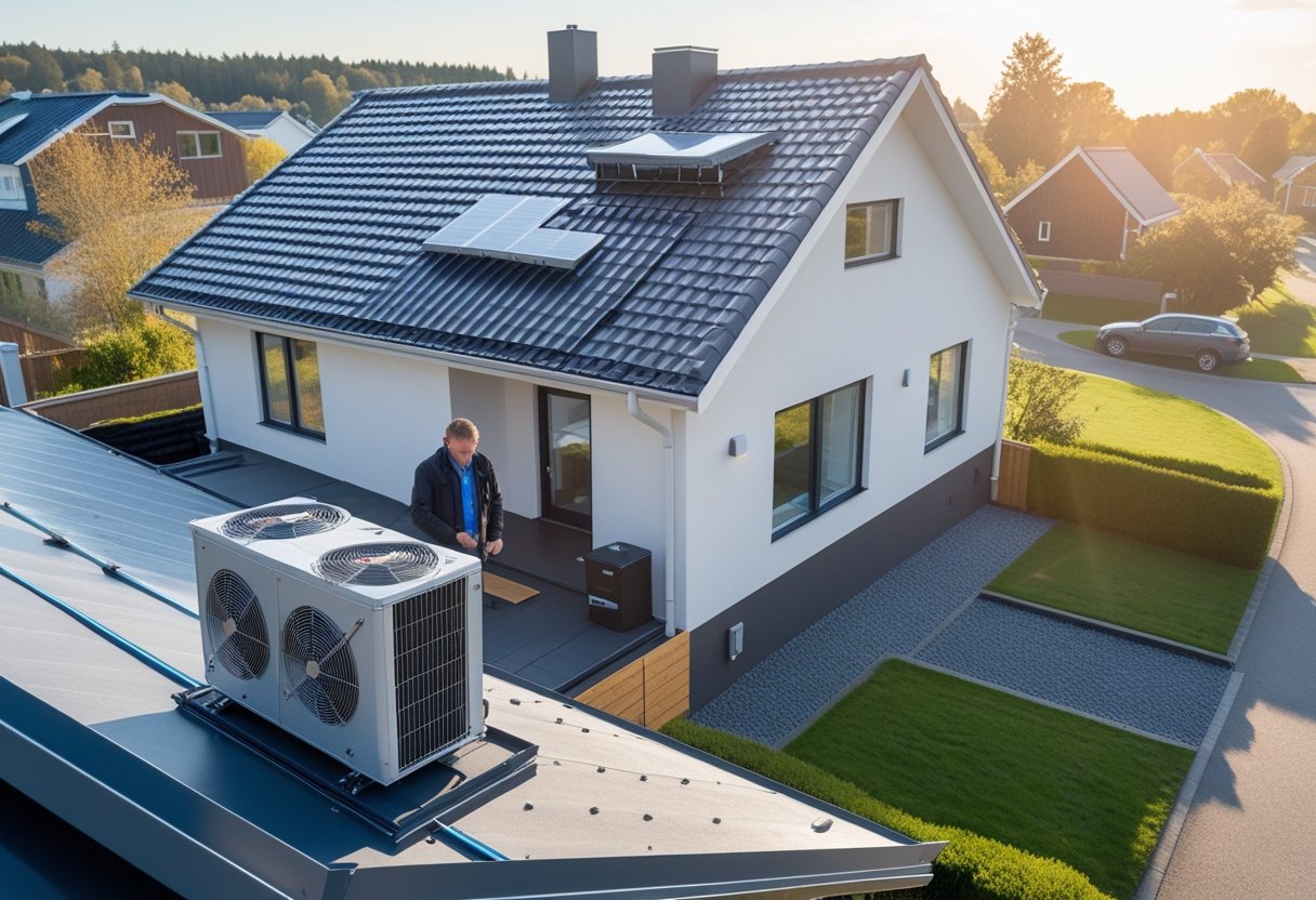 Sure, here is the text translated and without any signs: Energibesparelser med varmepumper og nytt tag til Hinnerup